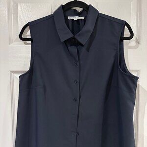 Women's - Cleo brand - sleeveless button down collared blouse, size L, Navy